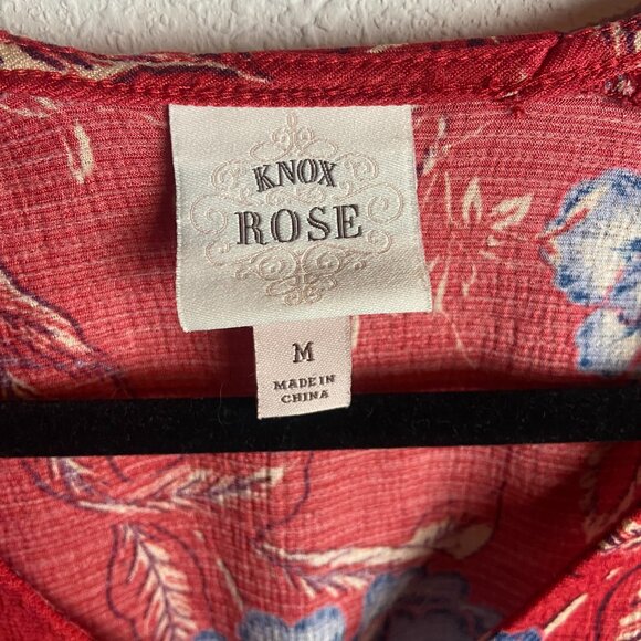 Knox Rose Size Medium Floral Tank Top Blouse Red Blue Boho Tassel Tie Textured - Picture 4 of 8